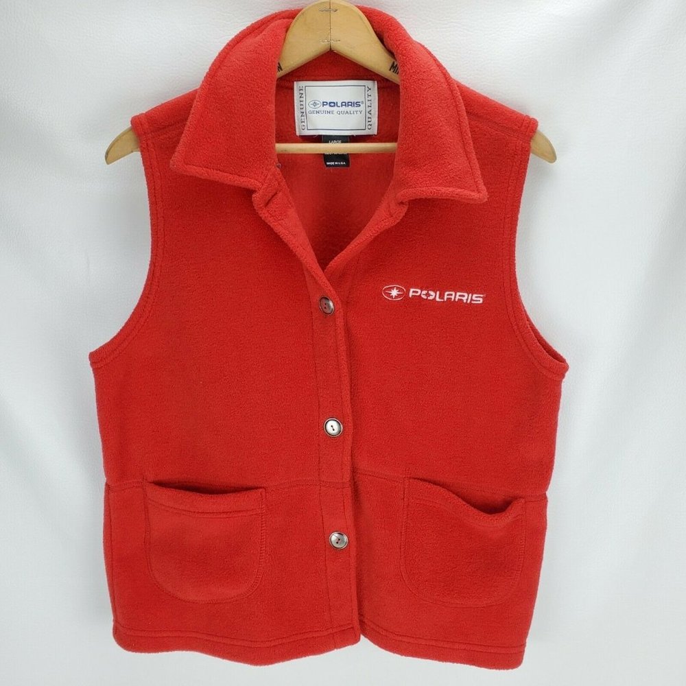 Vintage USA Made Polaris Button Red Fleece Vest Women's L
